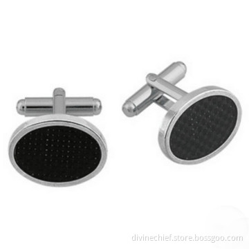 Custom Black Carbon Fiber Oval Men Copper Cufflinks